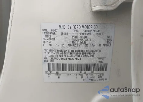 2007 Lincoln Mkx из США, поврежденный, VIN 2LMDU68C57BJ37824